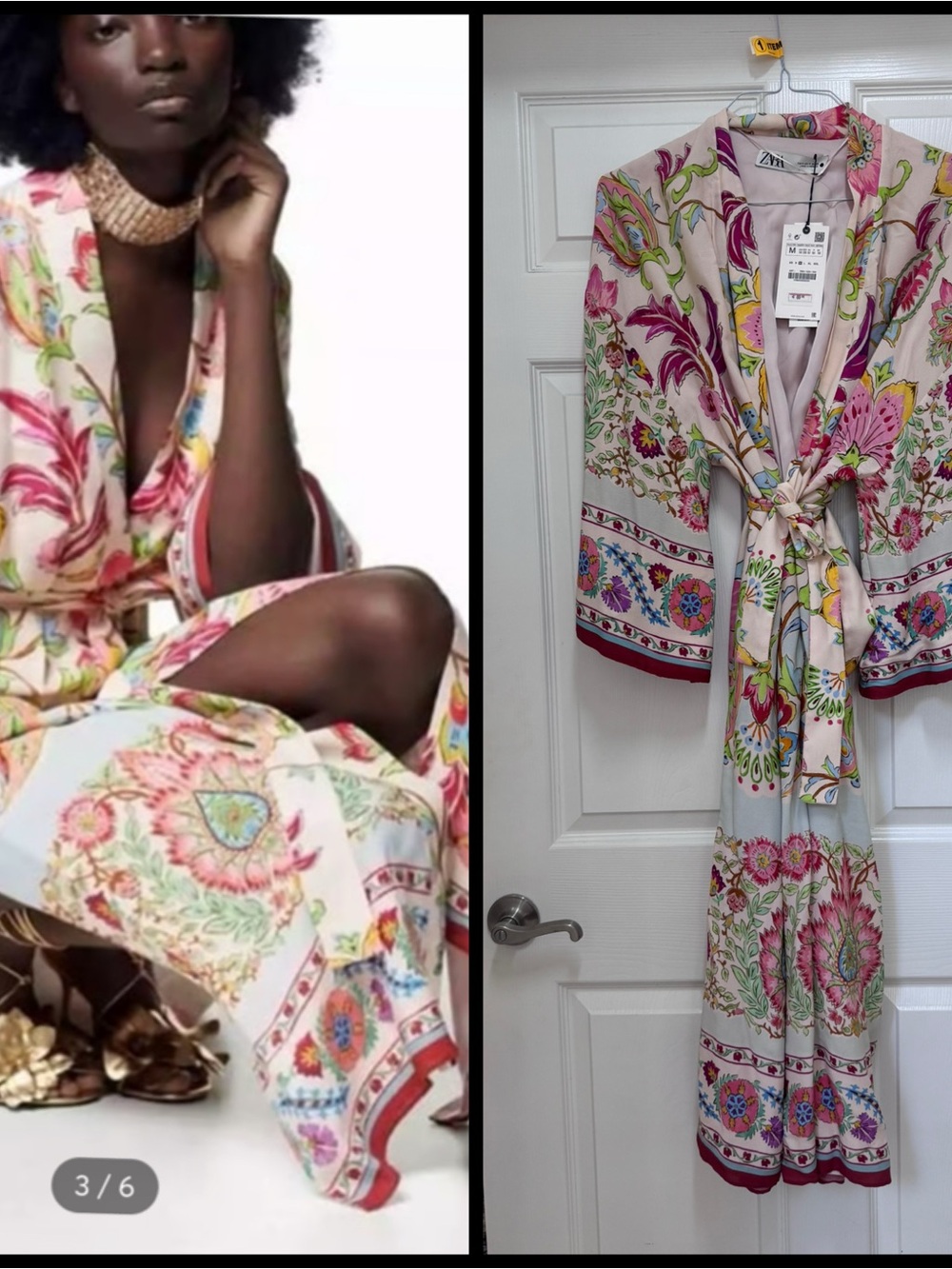 ZARA Multicolor Floral Tie-Front Maxi Dress on Light Pink Base